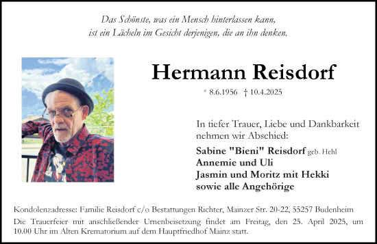 Traueranzeige von Hermann Reisdorf von Allgemeine Zeitung Mainz