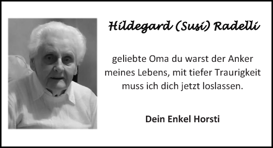 Traueranzeige von Hildegard Radelli von Allgemeine Zeitung Mainz