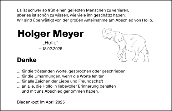 Traueranzeige von Holger Meyer von Hinterländer Anzeiger
