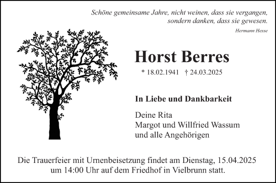 Traueranzeige von Horst Berres von Odenwälder Echo