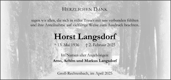 Traueranzeige von Horst Langsdorf von Wetzlarer Neue Zeitung