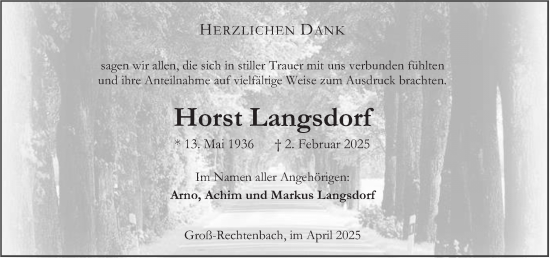 Traueranzeige von Horst Langsdorf von Dill Block