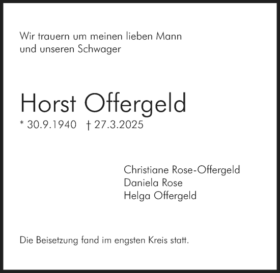 Traueranzeige von Horst Offergeld von Allgemeine Zeitung Mainz