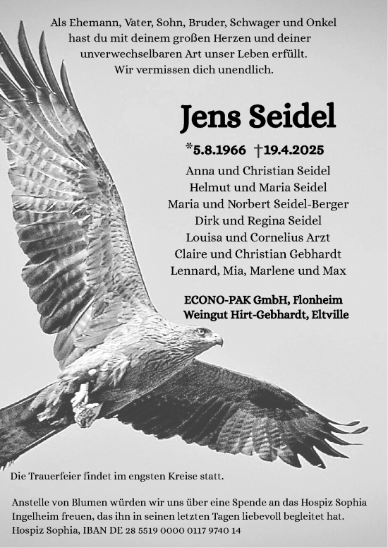 Traueranzeige von Jens Seidel von Rheingau Kurier