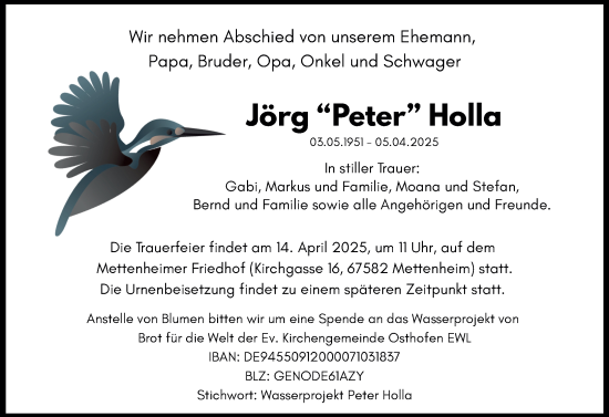 Traueranzeige von Jörg Holla von Wormser Zeitung