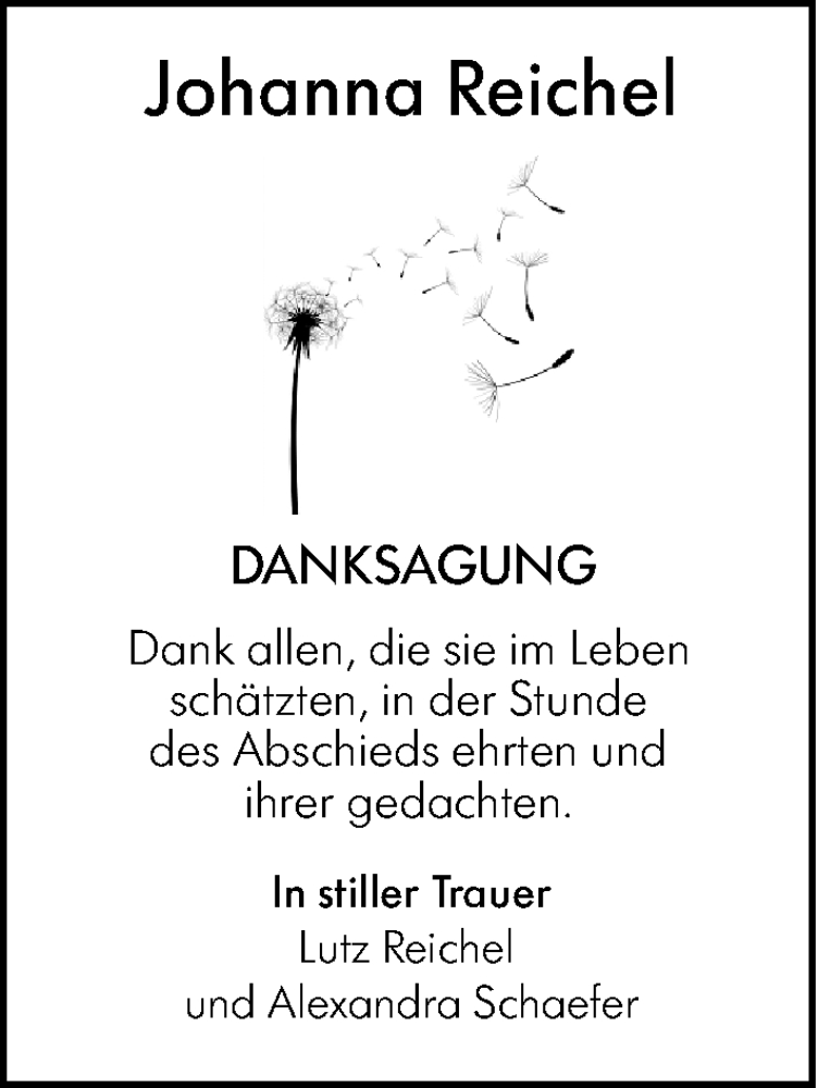  Traueranzeige für Johanna Reichel vom 05.04.2025 aus Darmstädter Echo