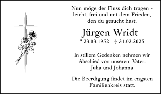 Traueranzeige von Jürgen Wridt von Allgemeine Zeitung Alzey