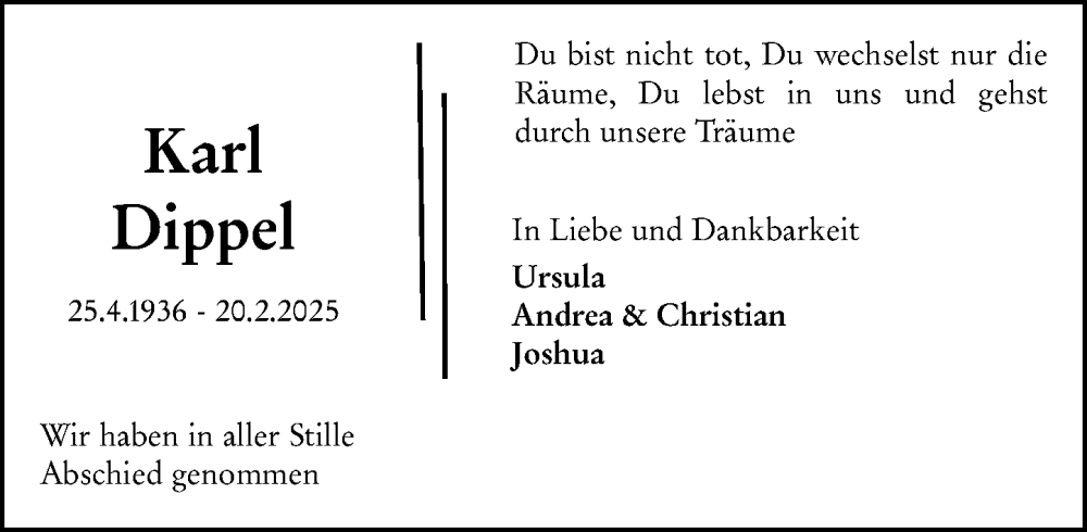  Traueranzeige für Karl Dippel vom 12.04.2025 aus Wiesbadener Kurier