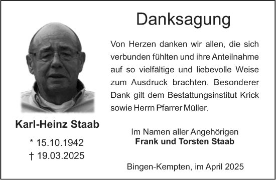 Traueranzeige von Karl-Heinz Staab von Allgemeine Zeitung Rheinhessen-Nahe