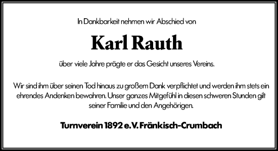 Traueranzeige von Karl Rauth von Odenwälder Echo