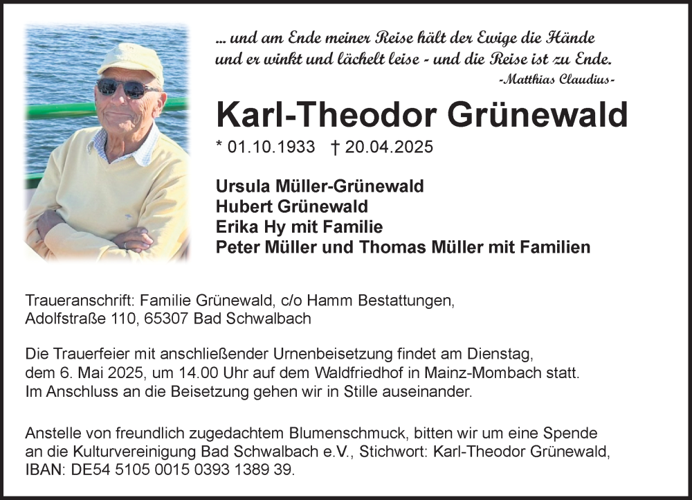  Traueranzeige für Karl-Theodor Grünewald vom 26.04.2025 aus Allgemeine Zeitung Mainz