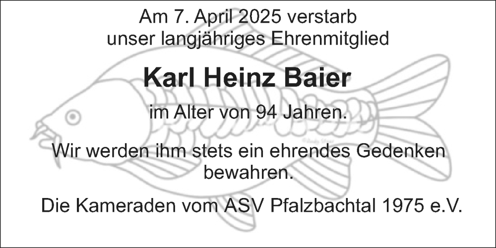  Traueranzeige für Karl Heinz Baier vom 24.04.2025 aus Starkenburger Echo