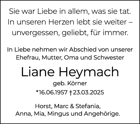 Traueranzeige von Liane Heymach von Wiesbadener Kurier