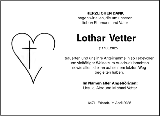 Traueranzeige von Lothar Vetter von Odenwälder Echo