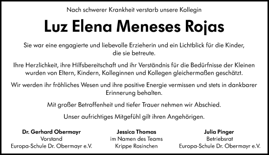Traueranzeige von Luz Elena Meneses Rojas von Wiesbadener Kurier