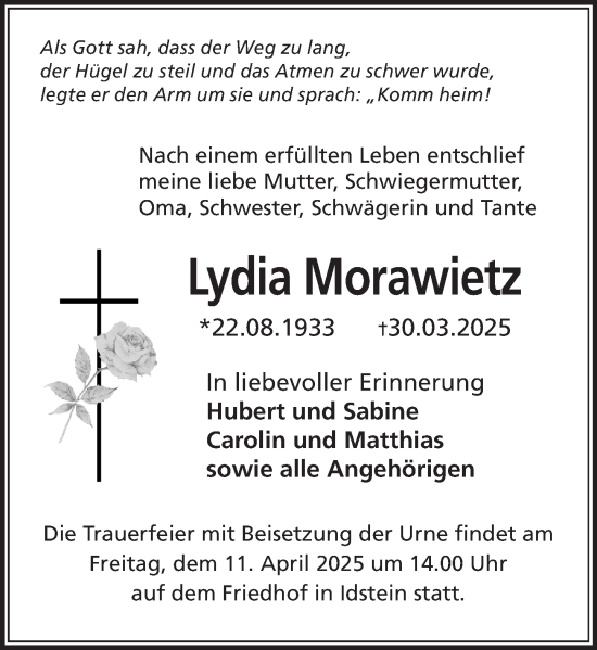 Traueranzeige von Lydia Morawietz von Idsteiner Land/Untertaunus