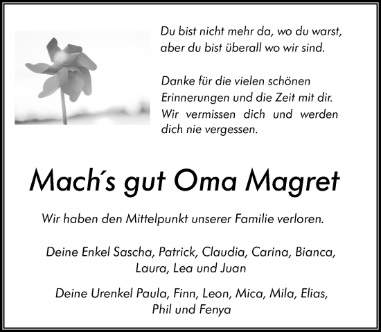 Traueranzeige von Magret Schwentke von Darmstädter Echo