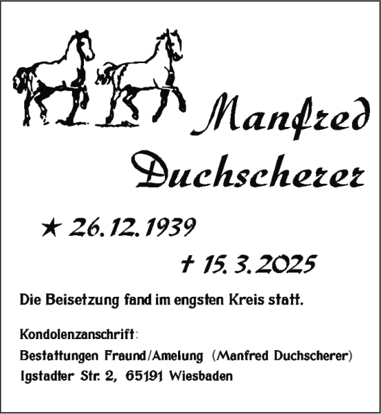 Traueranzeige von Manfred Duchscherer von Wiesbadener Kurier
