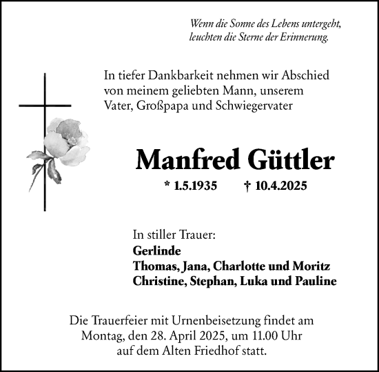 Traueranzeige von Manfred Güttler von Hochheimer Zeitung