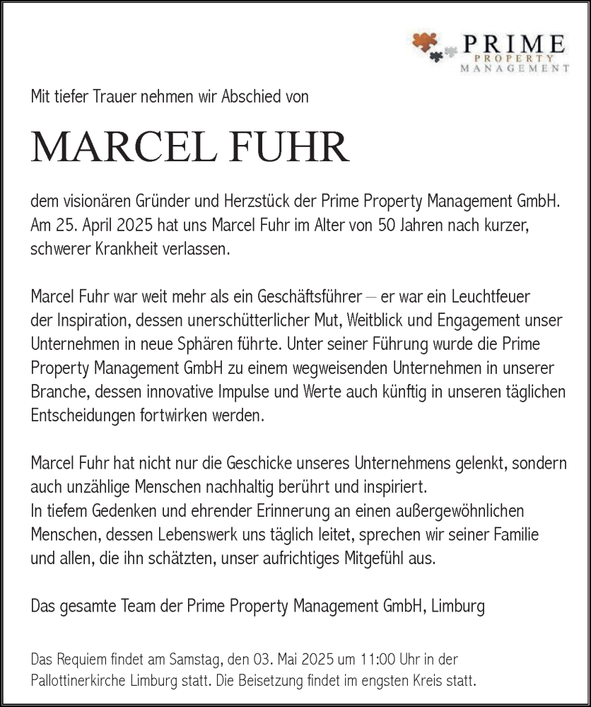  Traueranzeige für Marcel Fuhr vom 30.04.2025 aus Nassauische Neue Presse