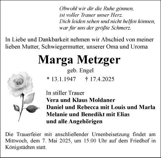 Traueranzeige von Marga Metzger von Rüsselsheimer Echo