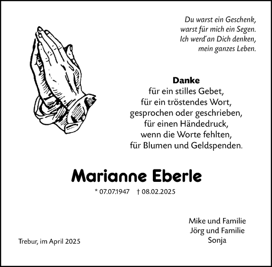 Traueranzeige von Marianne Eberle von Groß-Gerauer Echo