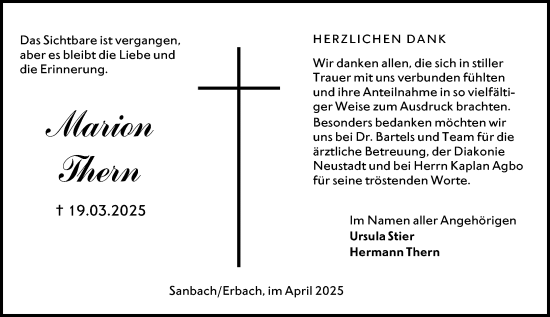 Traueranzeige von Marion Thern von Odenwälder Echo