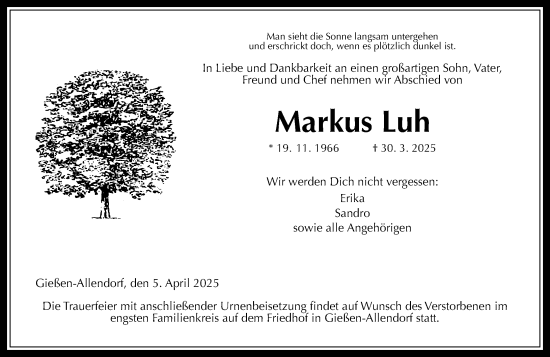 Traueranzeige von Markus Luh von Wetzlarer Neue Zeitung