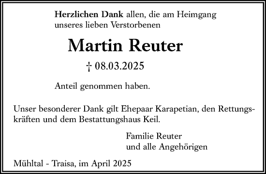 Traueranzeige von Martin Reuter von Darmstädter Echo