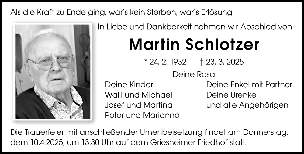  Traueranzeige für Martin Schlotzer vom 05.04.2025 aus Darmstädter Echo