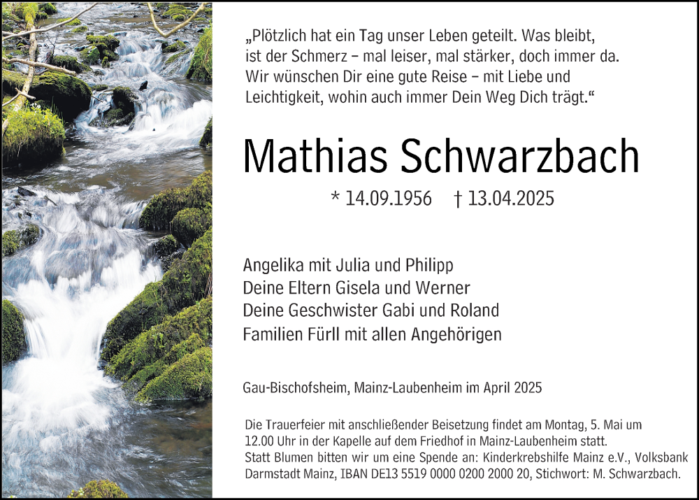  Traueranzeige für Mathias Schwarzbach vom 26.04.2025 aus Allgemeine Zeitung Mainz