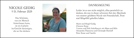 Traueranzeige von Nicole Gedig von Allgemeine Zeitung Mainz
