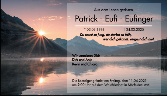 Traueranzeige von Patrick Eufinger von Groß-Gerauer Echo