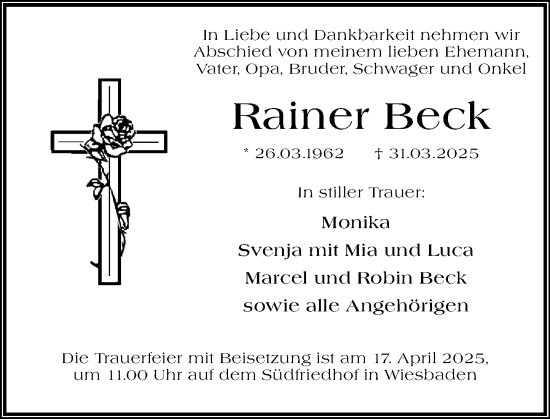 Traueranzeige von Rainer Beck von Wiesbadener Kurier