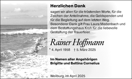 Traueranzeige von Rainer Hoffmann von Weilburger Tageblatt
