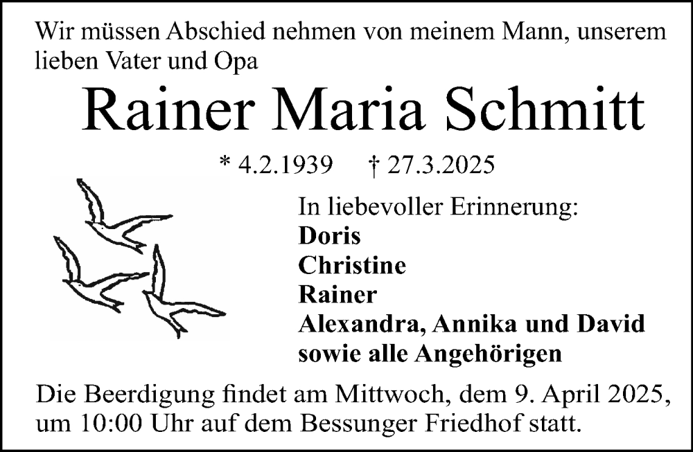  Traueranzeige für Rainer Maria Schmitt vom 05.04.2025 aus Darmstädter Echo