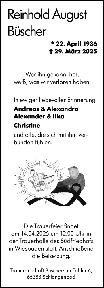 Traueranzeige für Reinhold August Büscher vom 12.04.2025 aus Wiesbadener Kurier