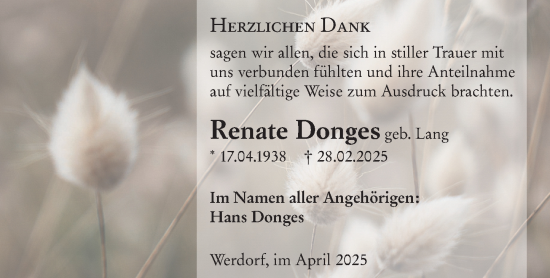 Traueranzeige von Renate Donges von Wetzlarer Neue Zeitung