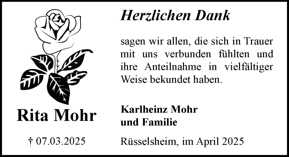  Traueranzeige für Rita Mohr vom 05.04.2025 aus Rüsselsheimer Echo