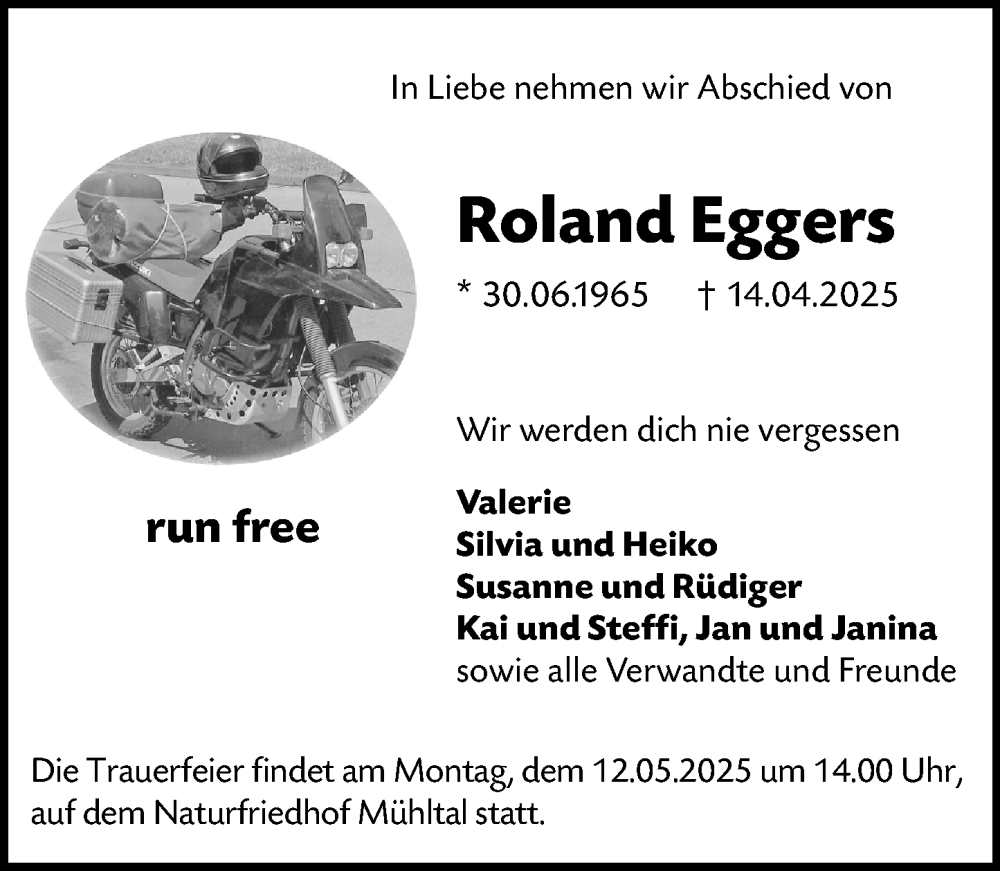  Traueranzeige für Roland Eggers vom 19.04.2025 aus Darmstädter Echo