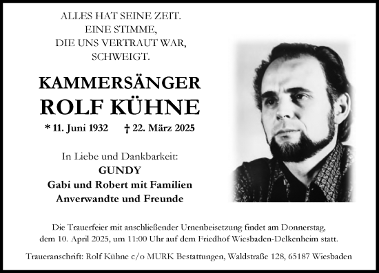 Traueranzeige von Rolf Kühne von Wiesbadener Kurier