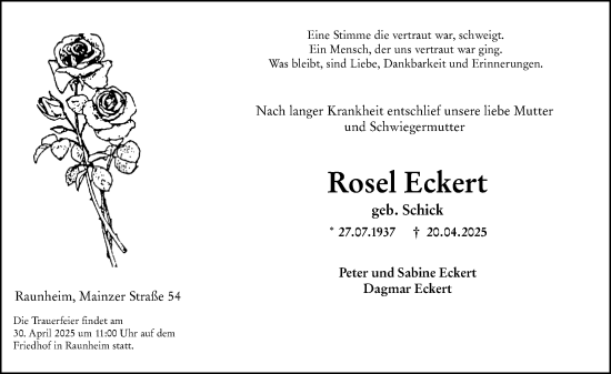 Traueranzeige von Rosel Eckert von Rüsselsheimer Echo
