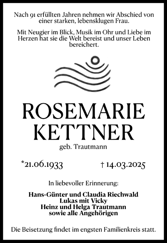 Traueranzeige von Rosemarie Kettner von Camberger Anzeiger