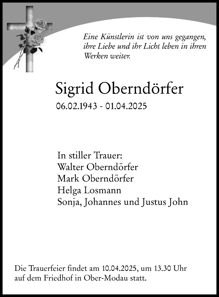  Traueranzeige für Sigrid Oberndörfer vom 03.04.2025 aus Darmstädter Echo