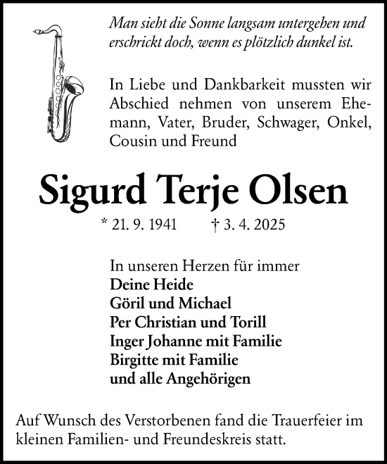 Traueranzeige von Sigurd Terje Olsen von Groß-Gerauer Echo