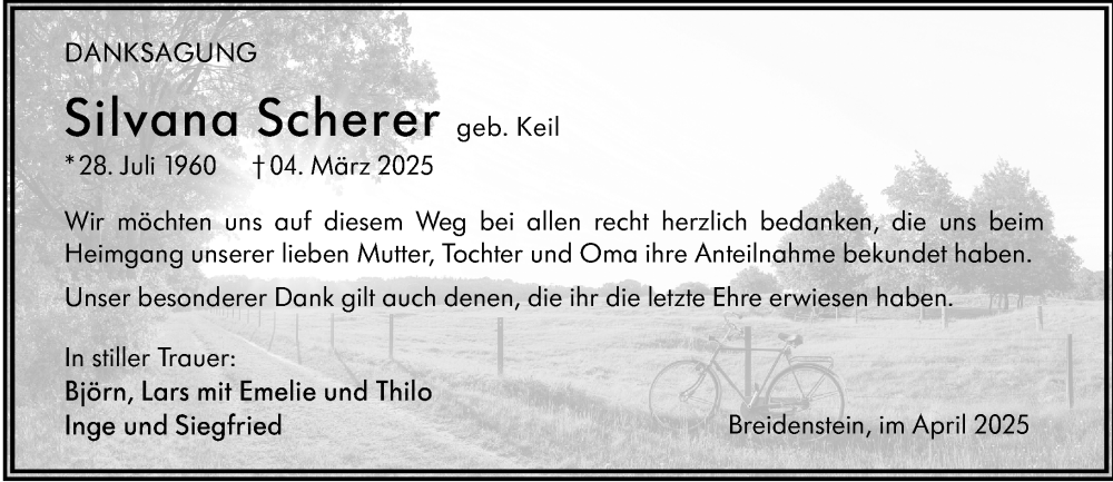  Traueranzeige für Silvana Scherer vom 05.04.2025 aus Hinterländer Anzeiger