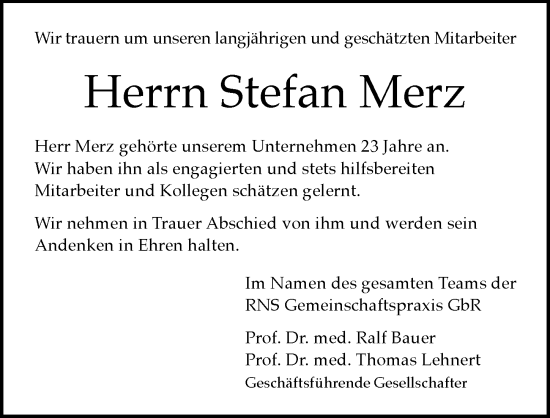 Traueranzeige von Stefan Merz von Wiesbadener Kurier