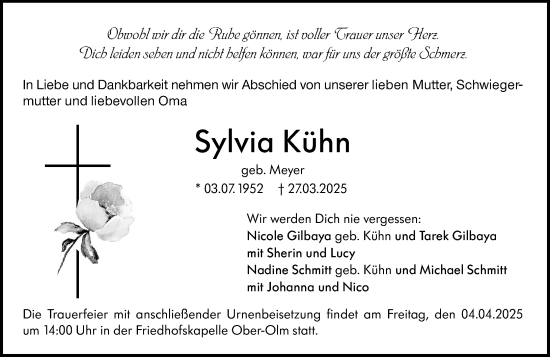 Traueranzeige von Sylvia Kühn von Allgemeine Zeitung Mainz
