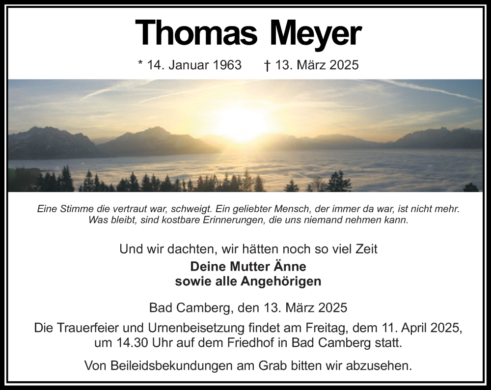  Traueranzeige für Thomas Meyer vom 03.04.2025 aus Camberger Anzeiger