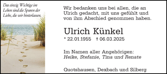 Traueranzeige von Ulrich Künkel von Hinterländer Anzeiger